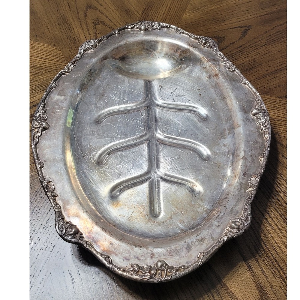 W. & S. Blackington Co Silver Plate Tree and Well Footed Meat Platter 16x12